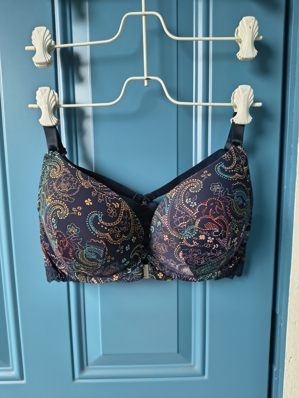 Adore Me Navy Paisley Print T-Shirt Bra with Multicolor Accents